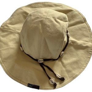 Lei jeans yellow puka shell suede floppy bucket sun hat